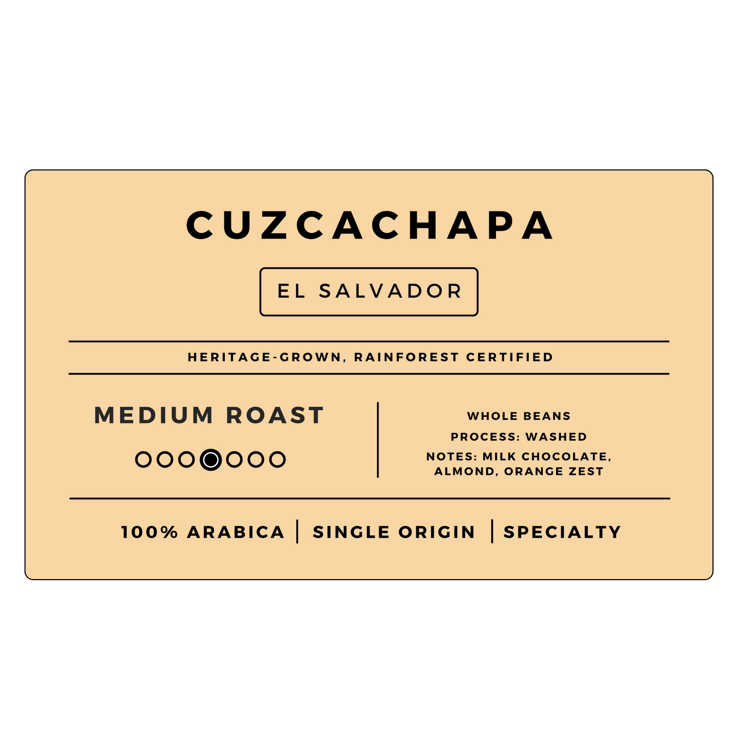 El Salvador Cuzcachapa Medium Roast Whole Bean Coffee Label
