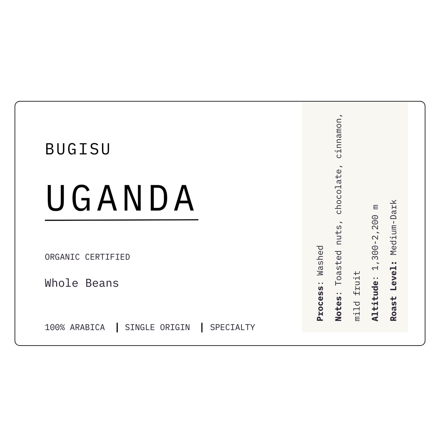 Uganda Bugisu Organic Certified | Medium-Dark