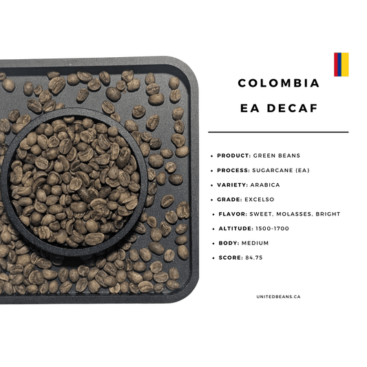 Colombia EA Decaf — Green Coffee Beans — Cocoa, Caramel and Bright Citrus - United Beans specialty coffee beans in Canada