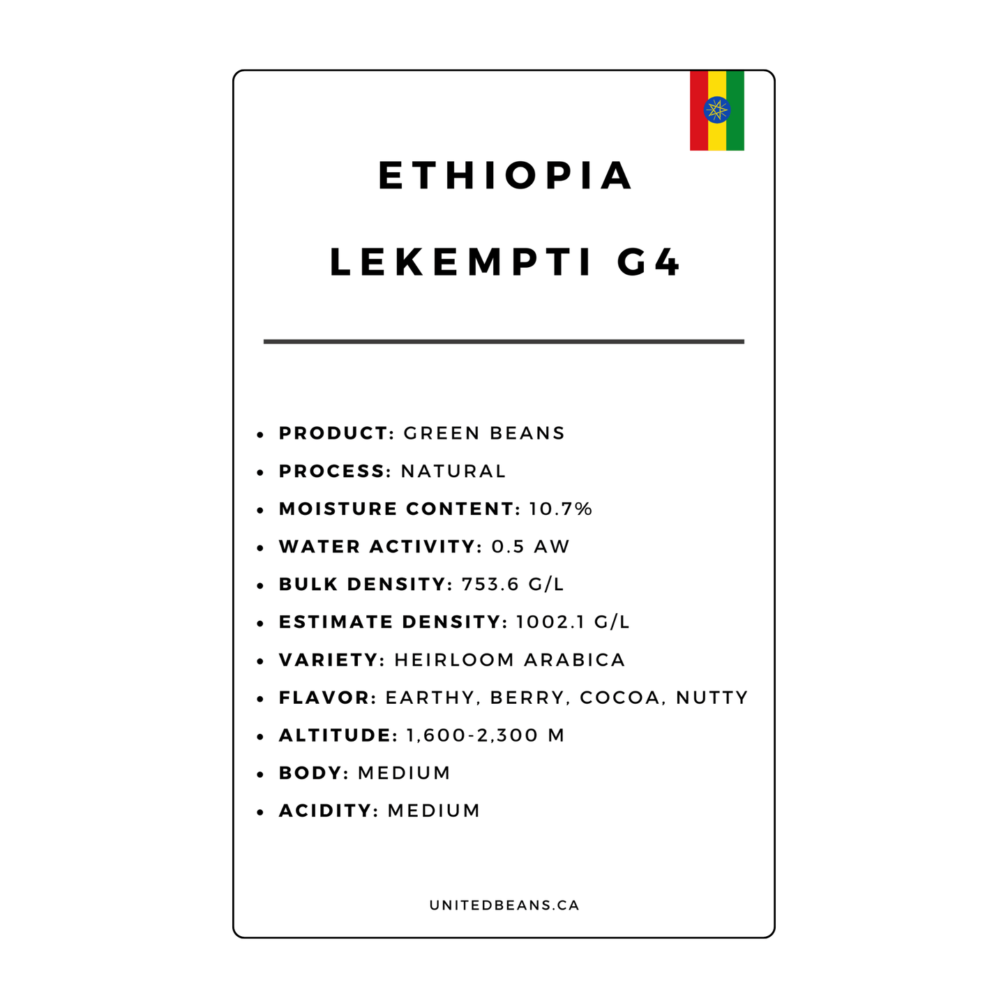 Ethiopian Lekempti Natural G4 Green Coffee Beans - United Beans specialty coffee beans in Canada