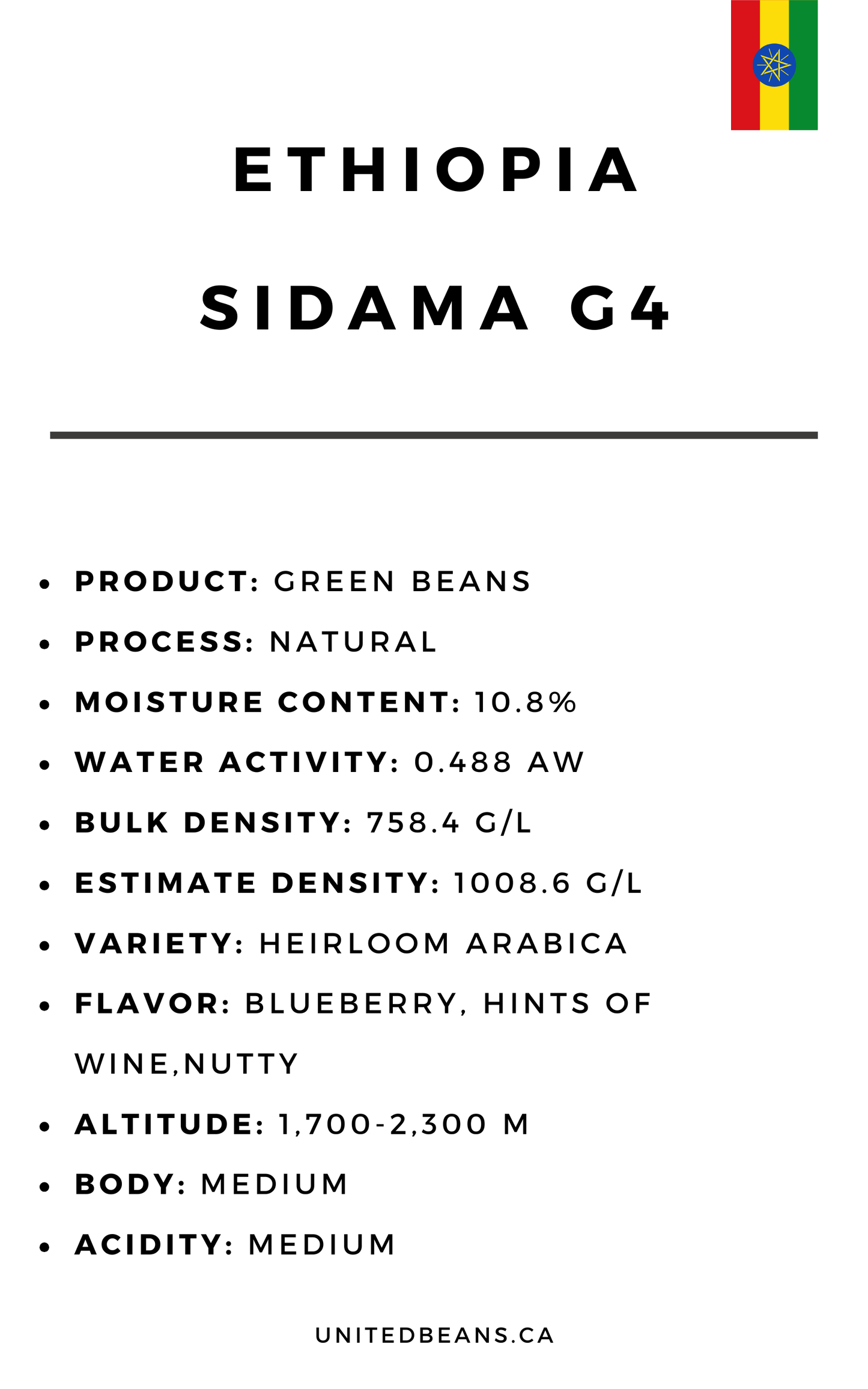 Ethiopian Sidama Natural G4 Green Coffee Beans - United Beans specialty coffee beans in Canada
