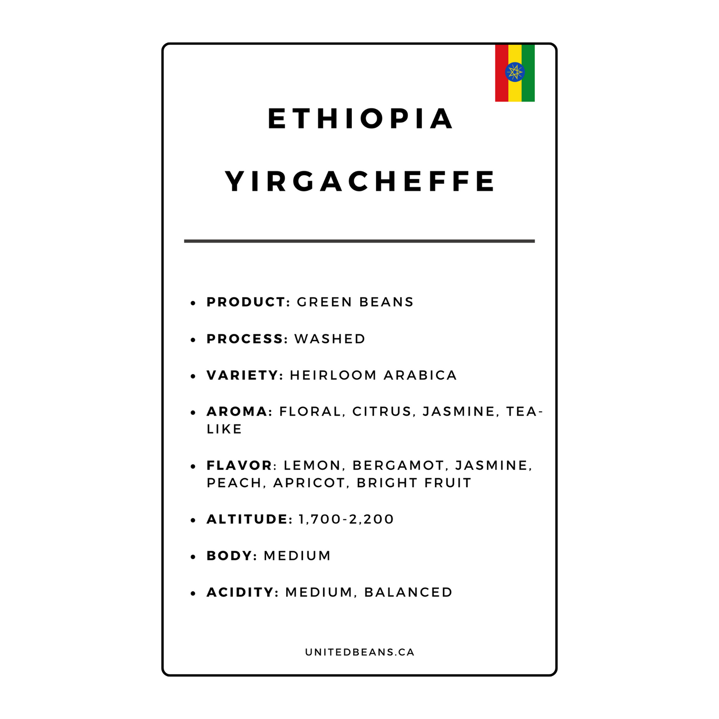 Green Coffee Beans | Ethiopia Yirgacheffe - United Beans