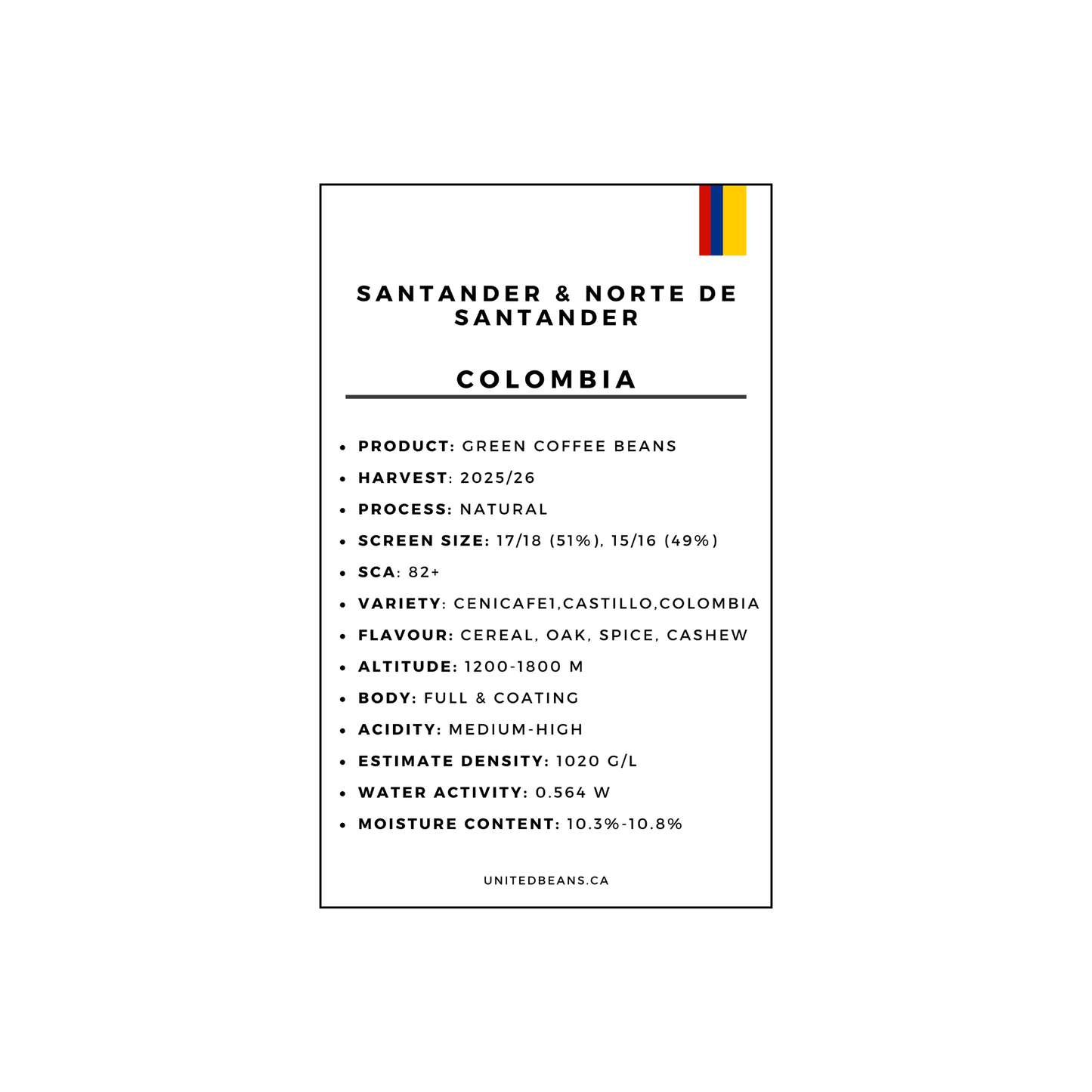 Colombia Santander Natural - Green Coffee Beans
