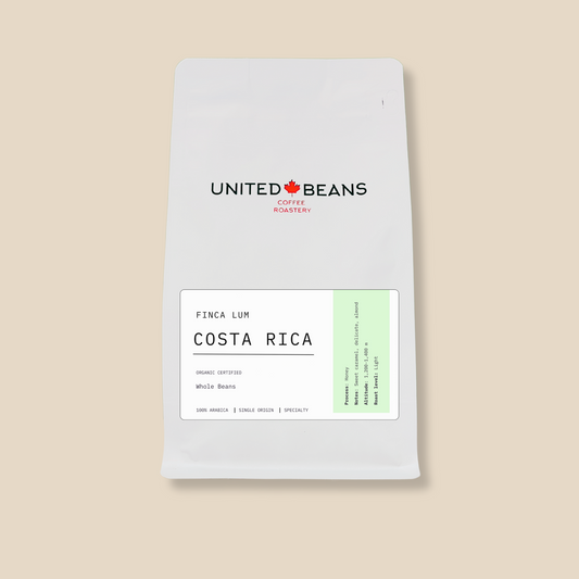 Costa Rica Finca Lum Light Roast Organic Whole Bean Coffee Label
