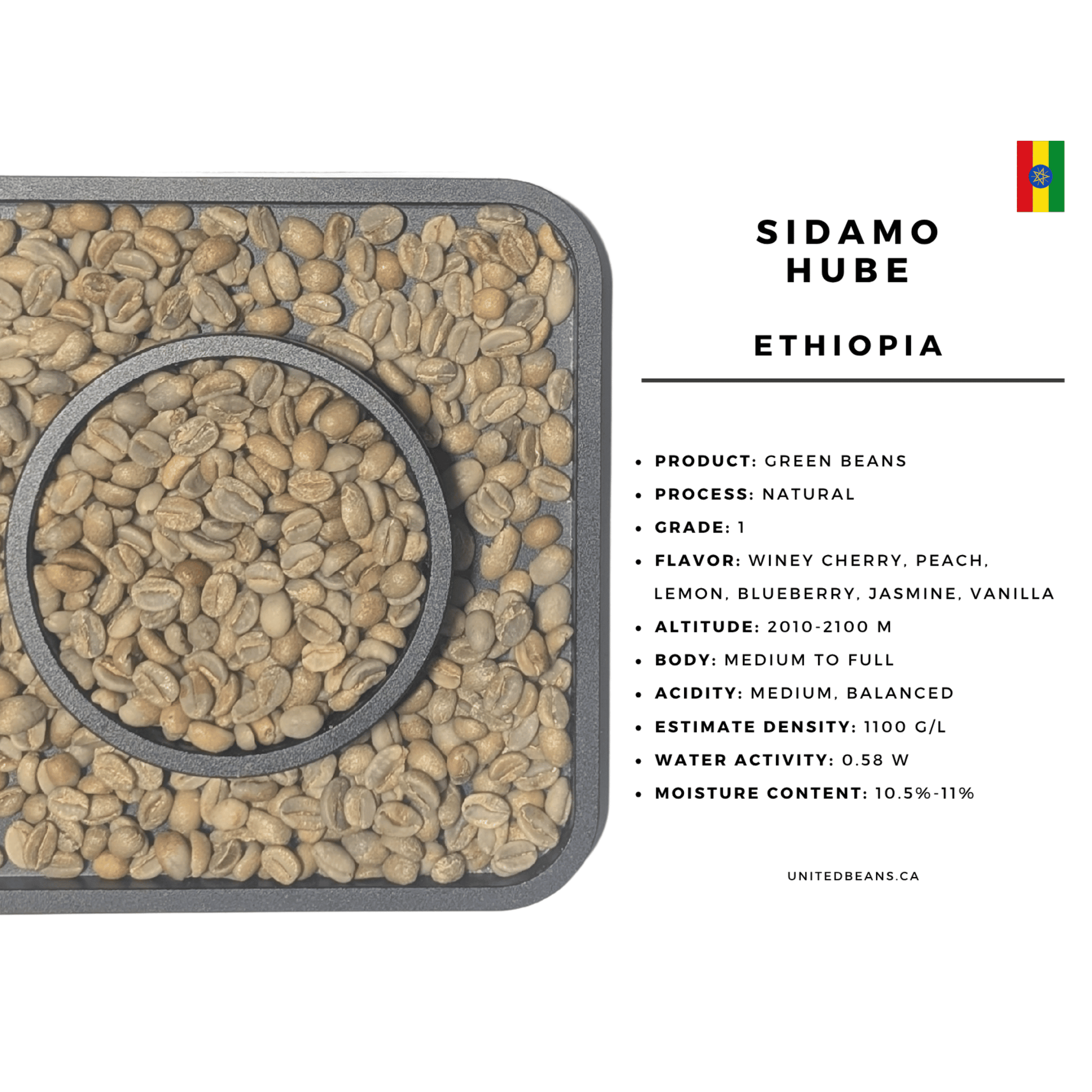 Ethiopia Sidamo Hube natural green coffee beans — 74110 74112 arabica varieties Hurro Baro Sidama natural process