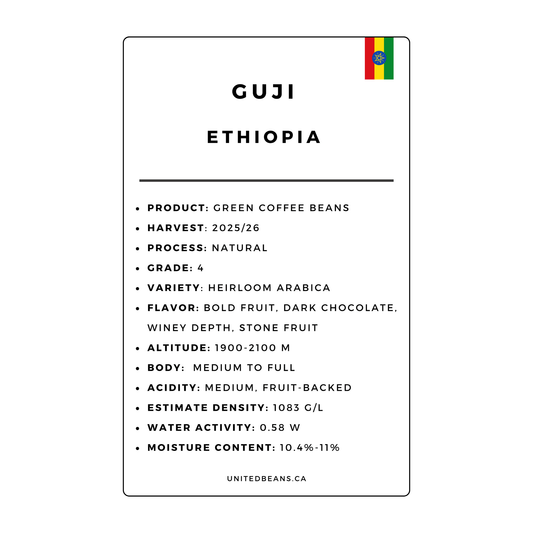 Ethiopia Guji G4 — Natural Green Coffee Beans — Bold Fruit, Chocolate and Winey Depth