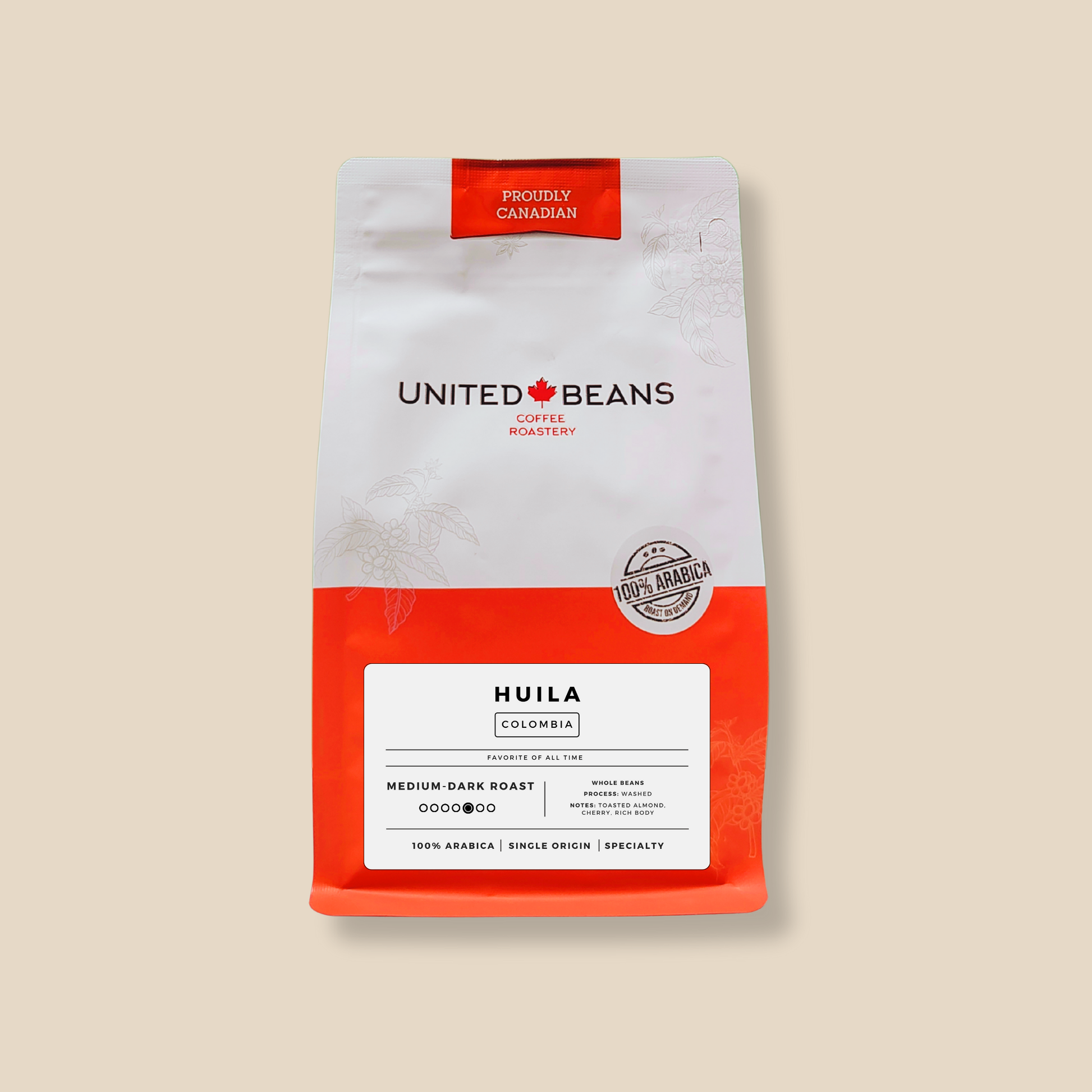 <img src="huila-colombia-medium-dark-label.png" alt="Colombian Huila medium-dark roast coffee – 300g whole bean Arabica">