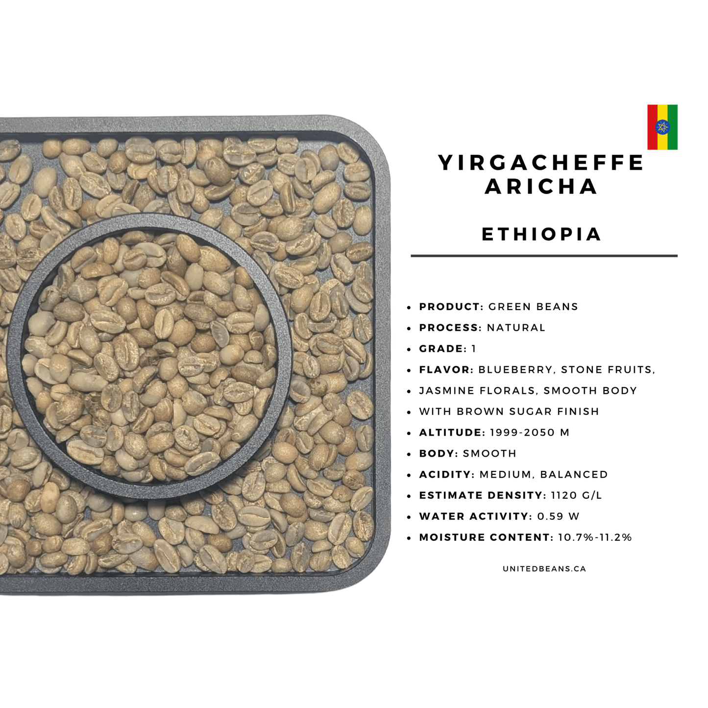 Ethiopia Yirgacheffe Aricha — G1 Natural Green Coffee Beans — Blueberry, Stone Fruit and Jasmine