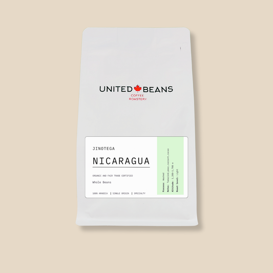 <img src="nicaragua-jinotega-light-roast.png" alt="Nicaragua Jinotega light roast coffee beans – Organic and Fair Trade 300g bag with flavor notes of tamarind, pear, and currant">