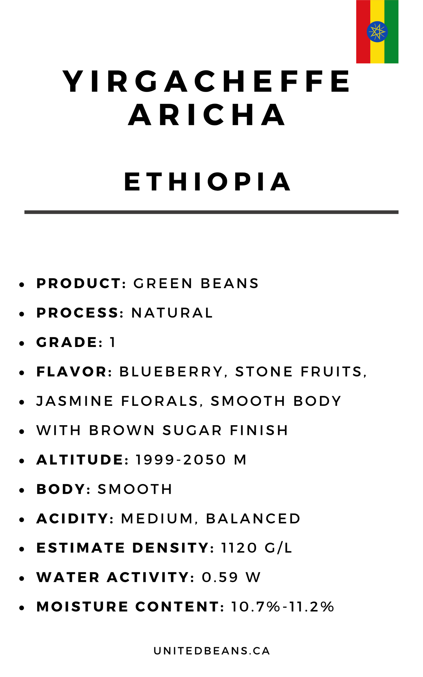 Ethiopia Yirgacheffe Aricha — G1 Natural Green Coffee Beans — Blueberry, Stone Fruit and Jasmine
