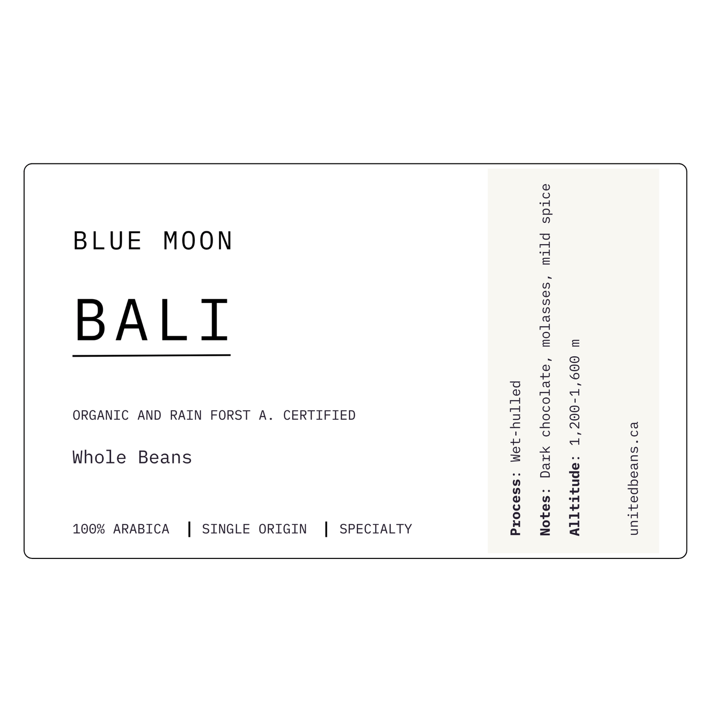 Bali Blue Moon Organic Certified | Medium - Dark - United Beans specialty coffee beans in Canada