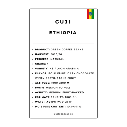 Ethiopia Guji G4 — Natural Green Coffee Beans — Bold Fruit, Chocolate and Winey Depth - United Beans specialty coffee beans in Canada