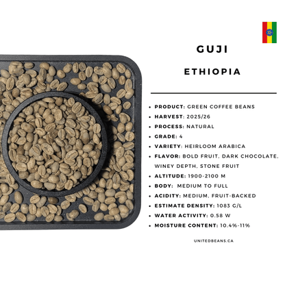 Ethiopia Guji G4 — Natural Green Coffee Beans — Bold Fruit, Chocolate and Winey Depth - United Beans specialty coffee beans in Canada