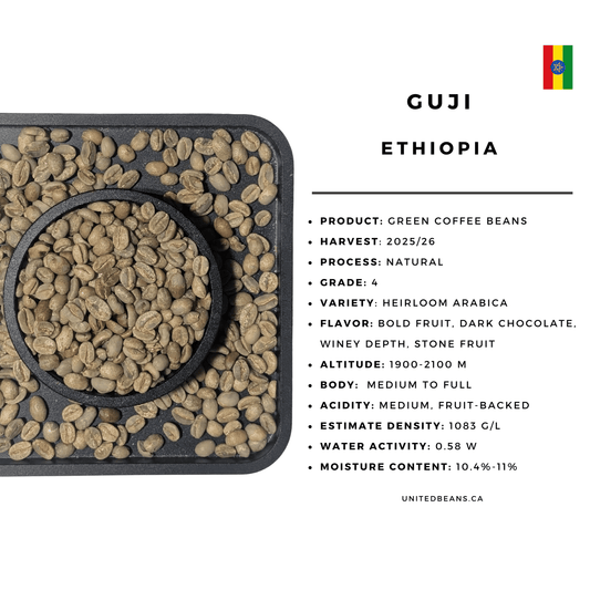 Ethiopia Guji G4 — Natural Green Coffee Beans — Bold Fruit, Chocolate and Winey Depth - United Beans specialty coffee beans in Canada