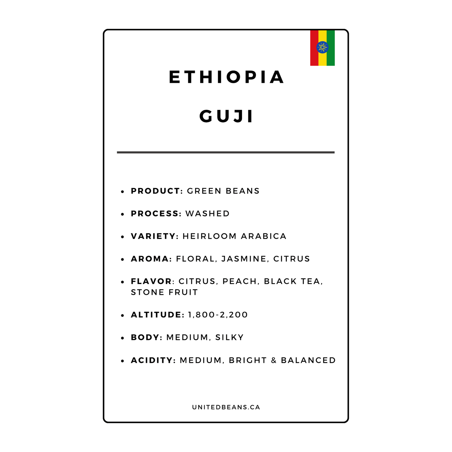 Ethiopian Guji Green Coffee Beans - United Beans specialty coffee beans in Canada