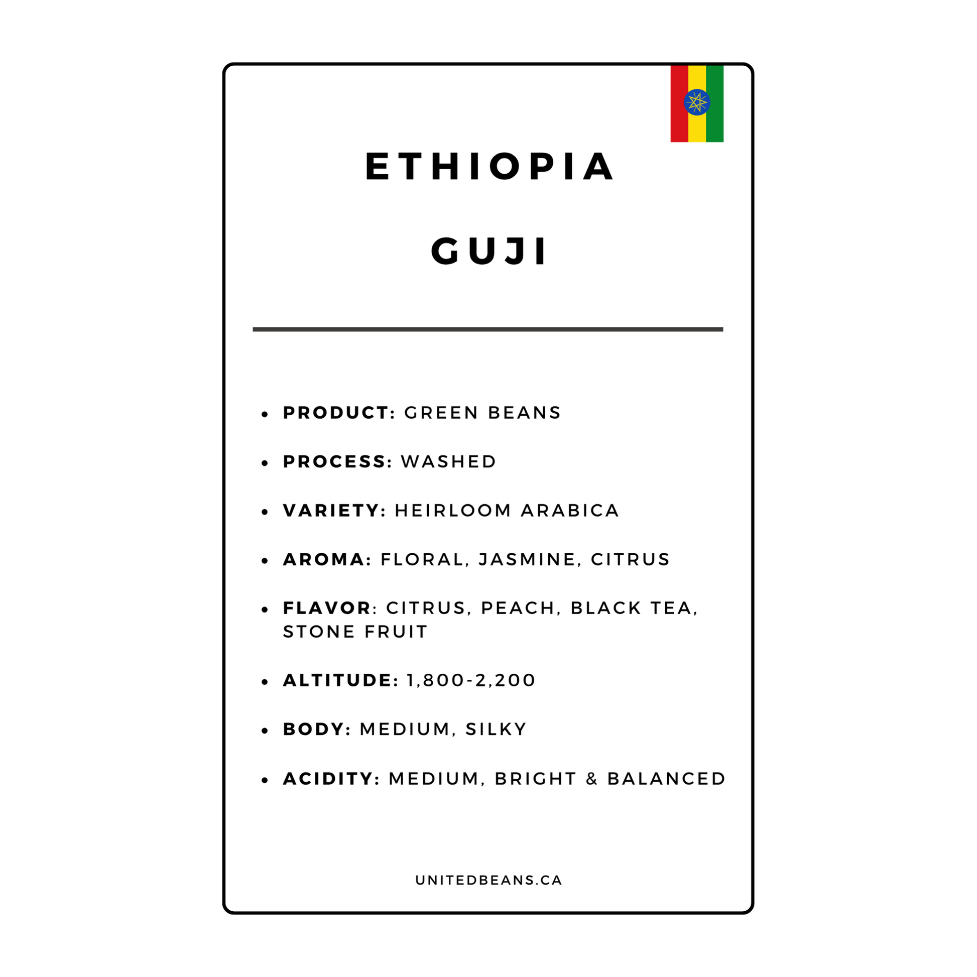 Ethiopian Guji Green Coffee Beans - United Beans specialty coffee beans in Canada