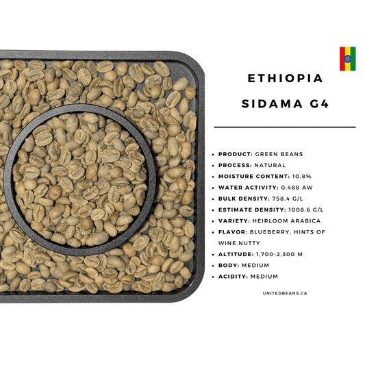 Ethiopia Sidama natural process green coffee beans bag — Grade 4 heirloom arabica specialty unroasted bulk Canada