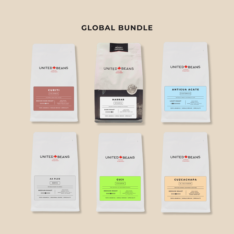 Global Coffee Collection coffee gift set with six bags of single origin whole bean coffee from United Beans
