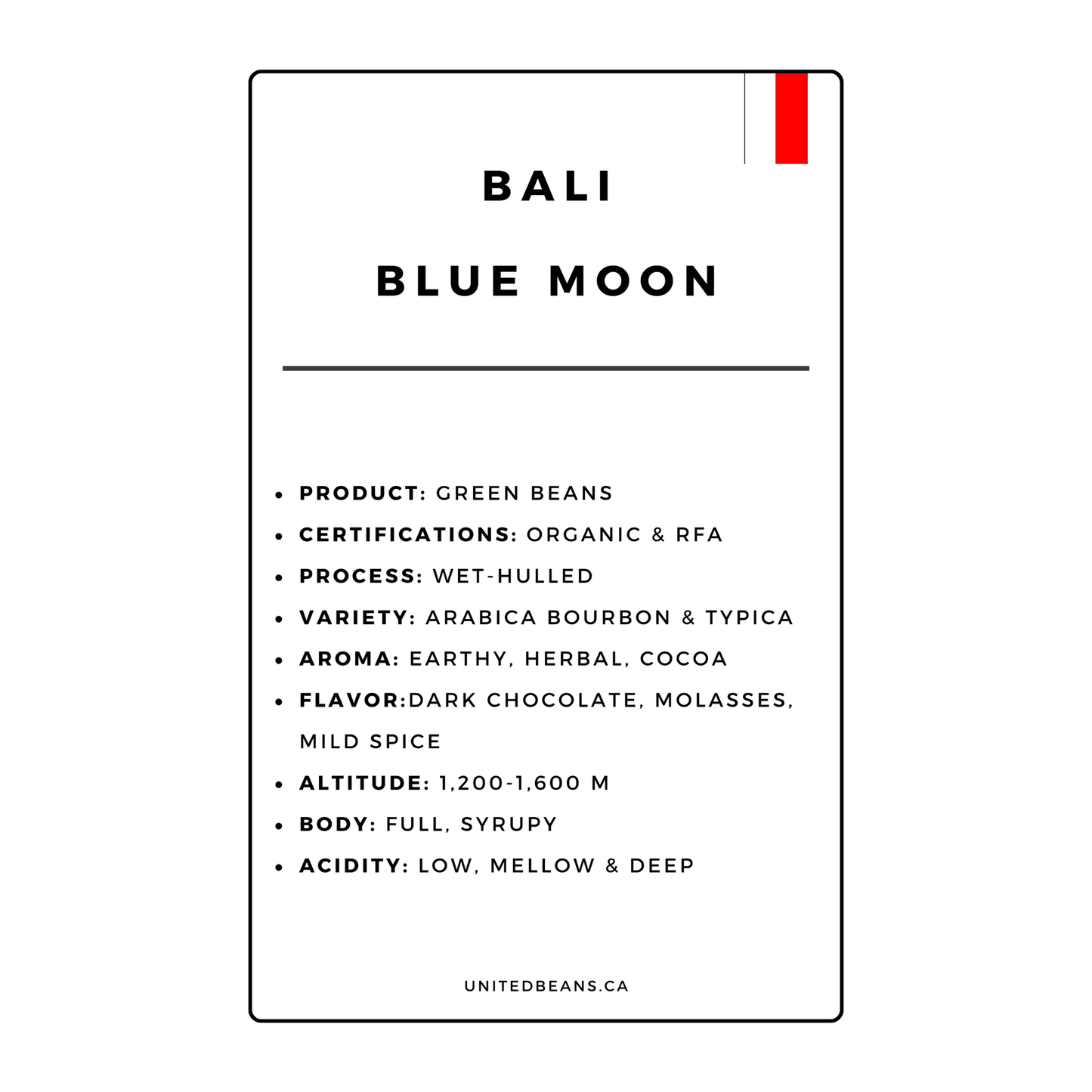 Green Coffee Beans | Bali Blue Moon FTO - United Beans specialty coffee beans in Canada