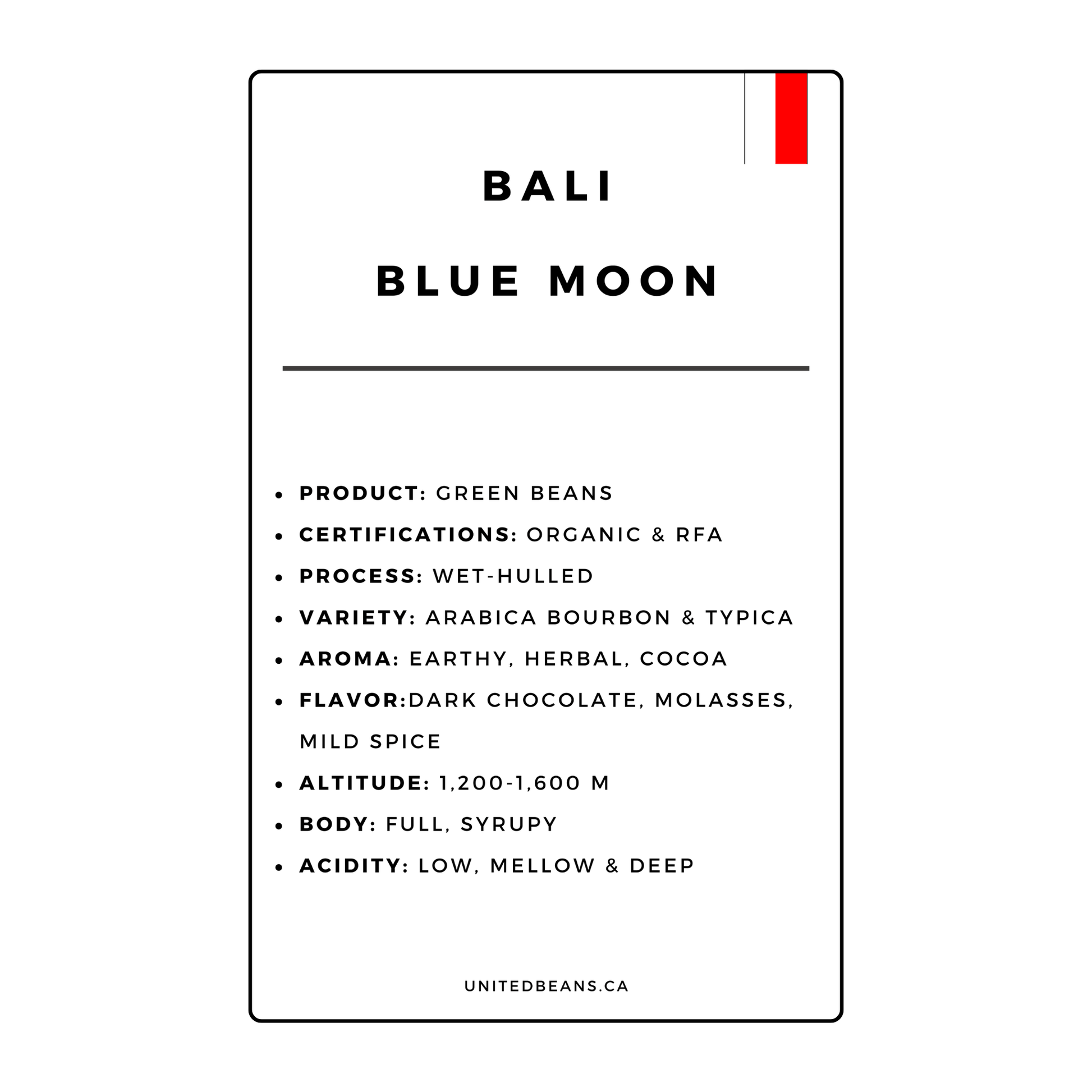 Green Coffee Beans | Bali Blue Moon FTO - United Beans specialty coffee beans in Canada