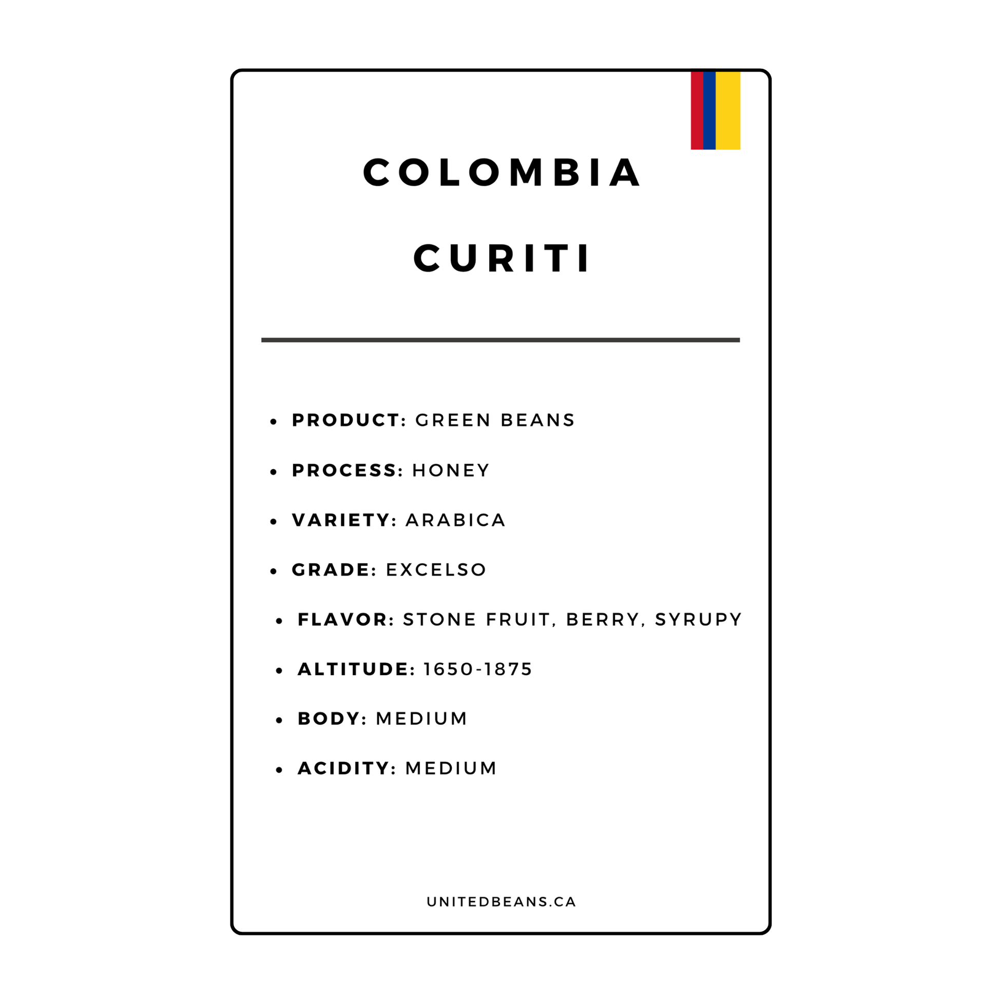 Green Coffee Beans | Colombia Curiti Honey - United Beans specialty coffee beans in Canada
