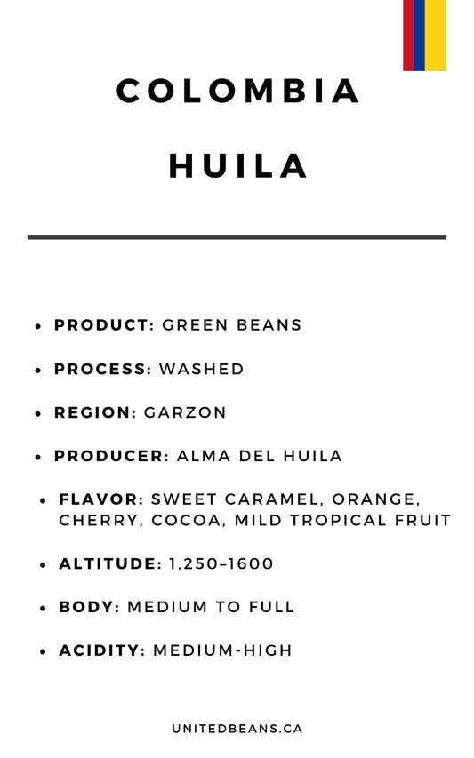 Green Coffee Beans | Colombia Huila Excelso - United Beans specialty coffee beans in Canada