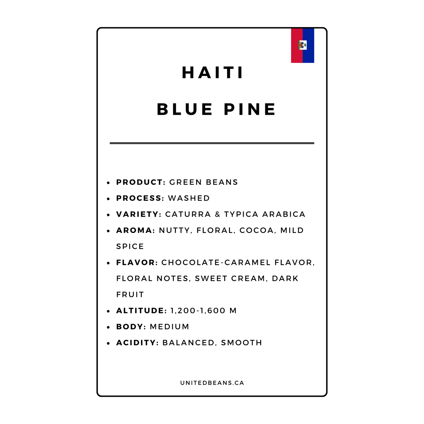 Green Coffee Beans | Haiti Blue Pine - United Beans specialty coffee beans in Canada