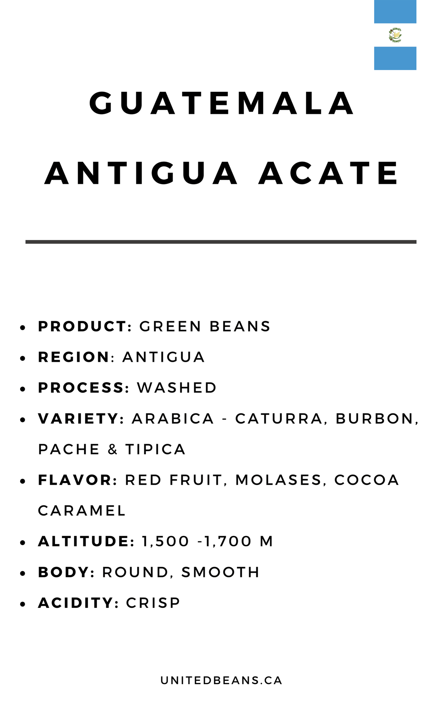 Guatemala Antigua Green Coffee Beans - United Beans specialty coffee beans in Canada