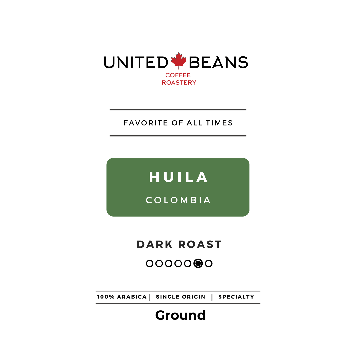 Huila Colombia | Ground Dark - United Beans specialty coffee beans in Canada