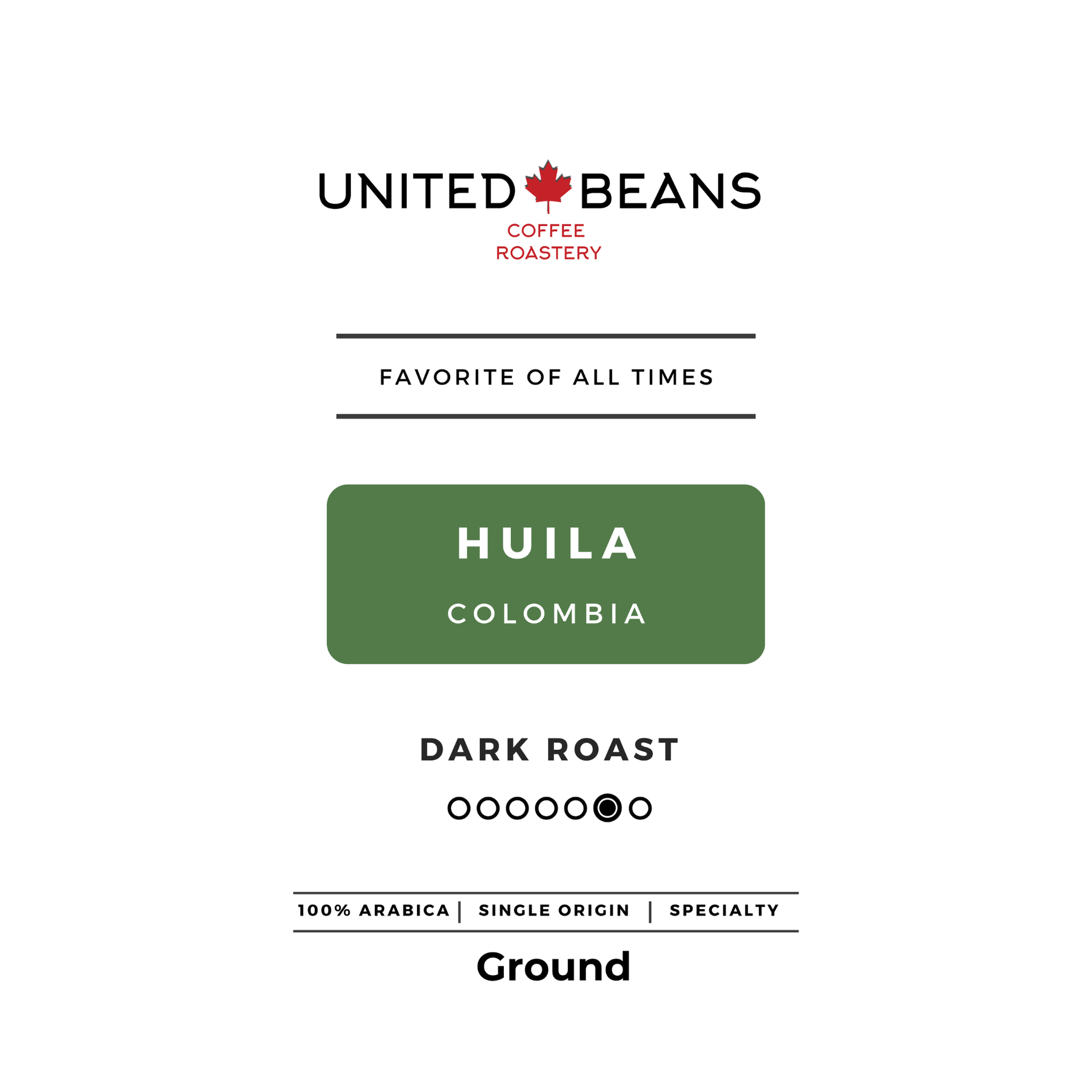 Huila Colombia | Ground Dark - United Beans specialty coffee beans in Canada