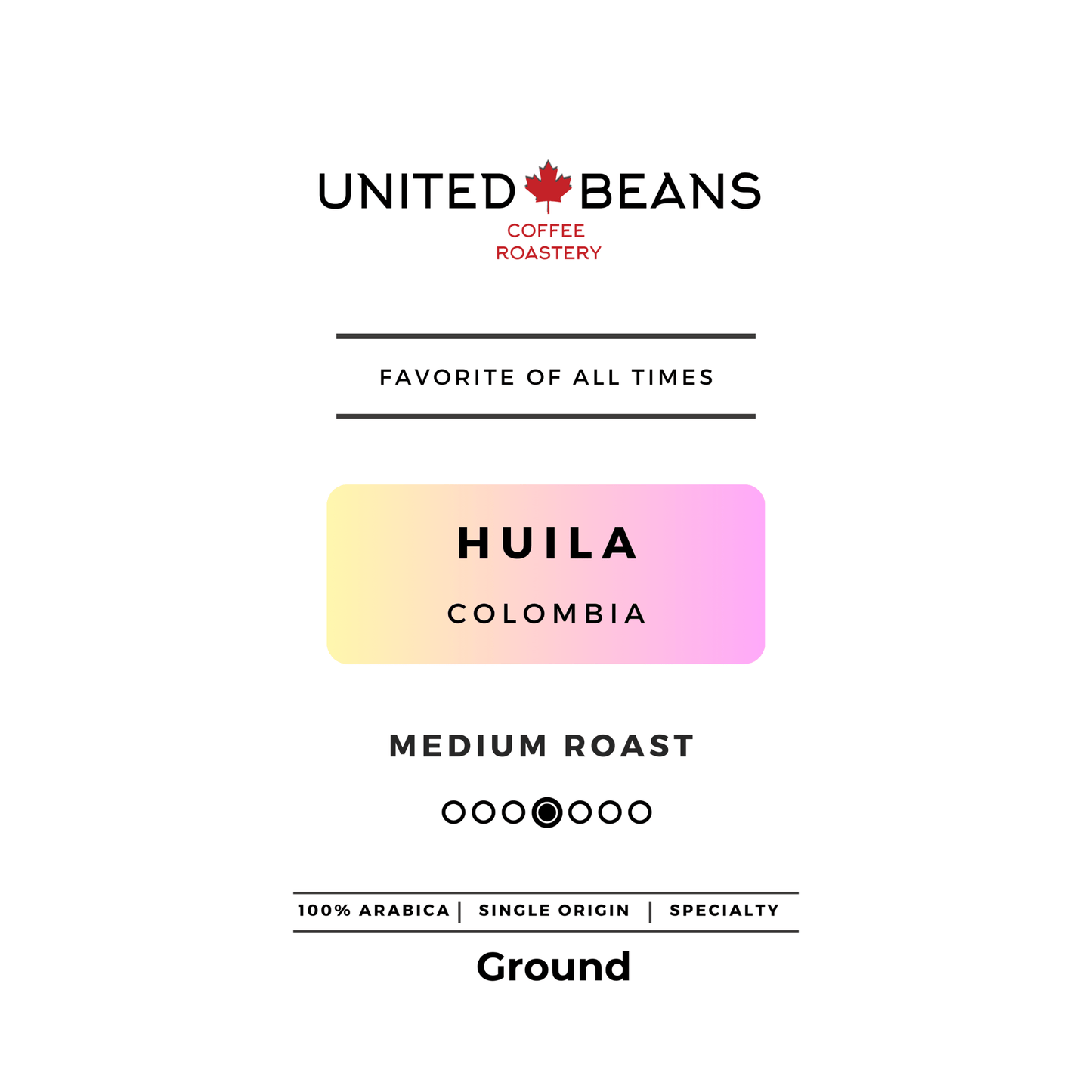 Huila Colombia | Ground Medium - United Beans specialty coffee beans in Canada