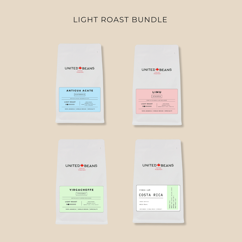 Light roast coffee bundle of four bags of specialty whole bean coffee from United Beans