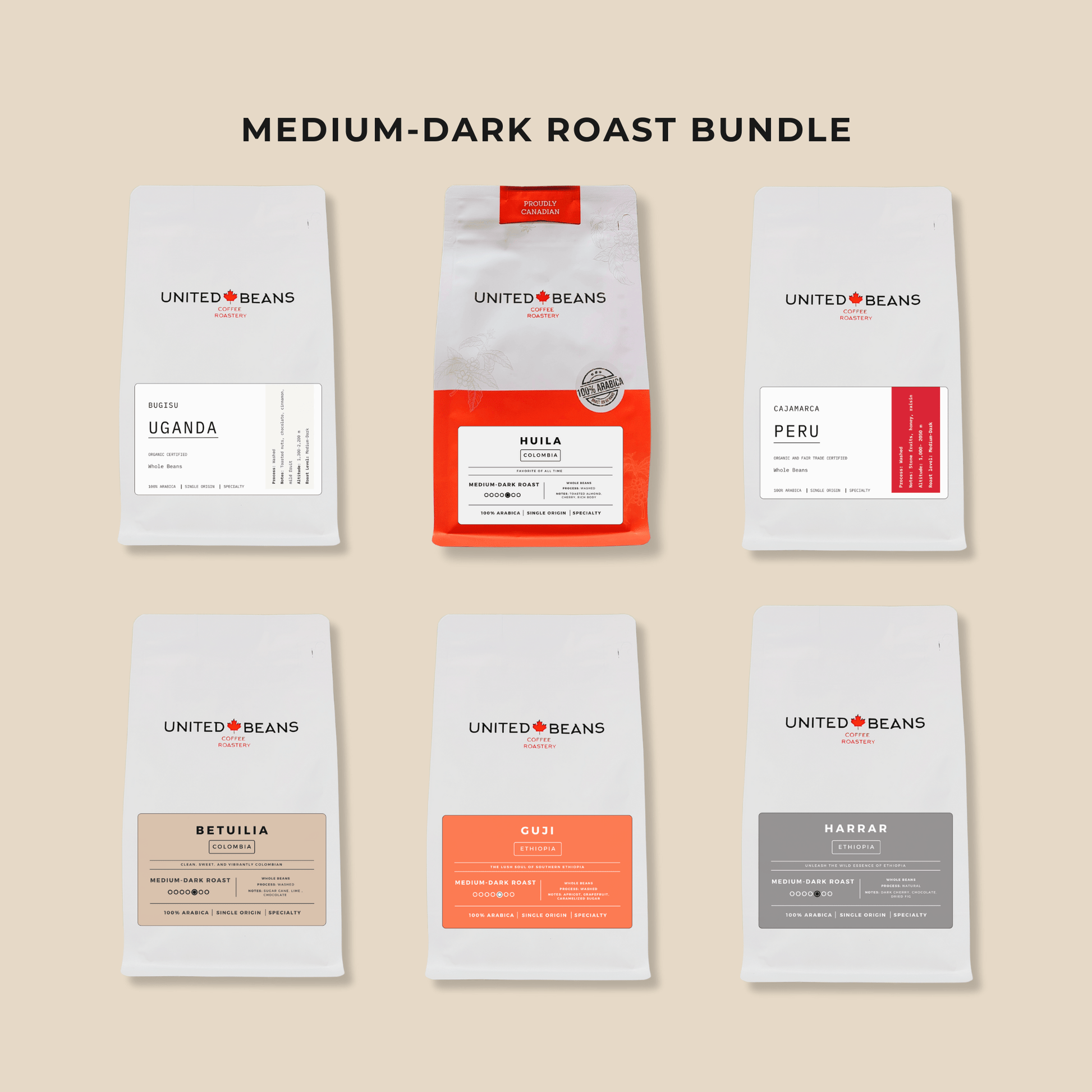 Medium - Dark Roast Coffee Bundle | 6 bags - United Beans specialty coffee beans in Canada