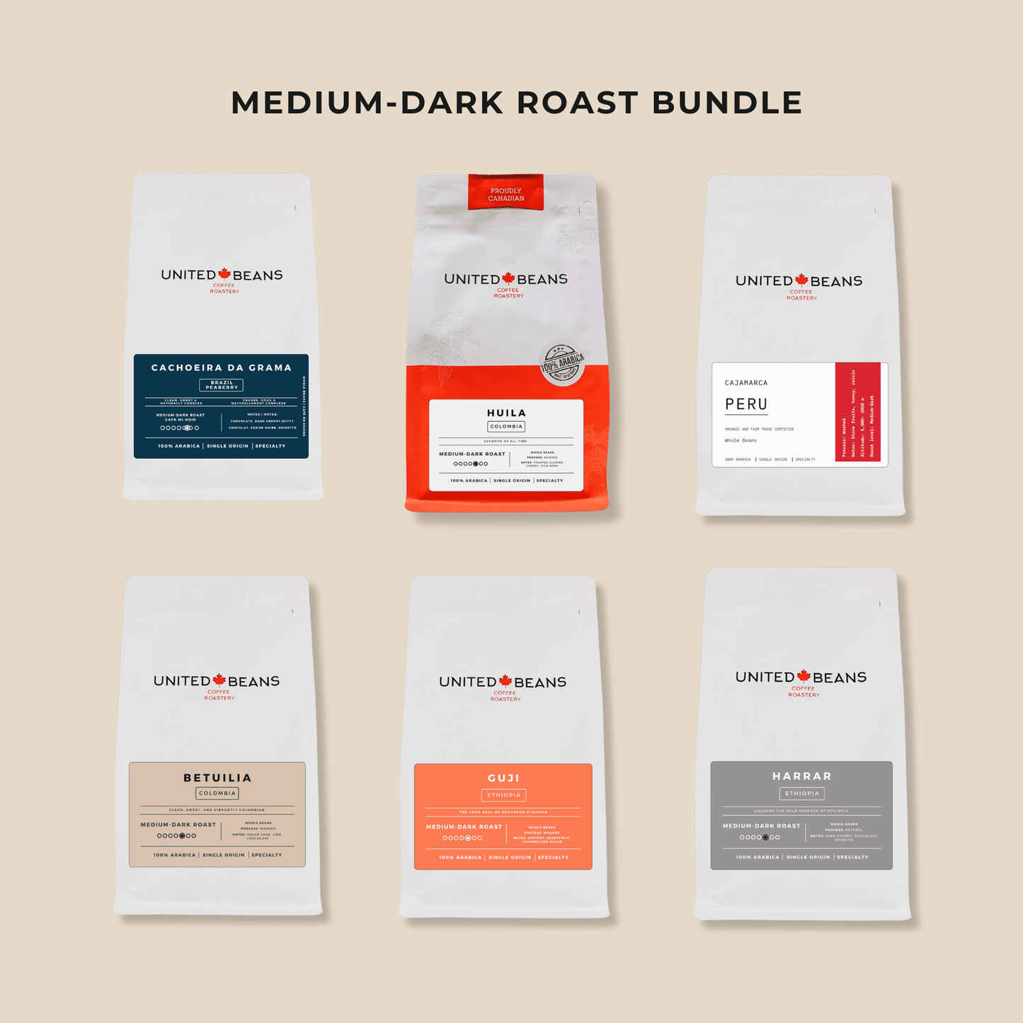Medium - Dark Roast Coffee Bundle | 6 bags - United Beans specialty coffee beans in Canada