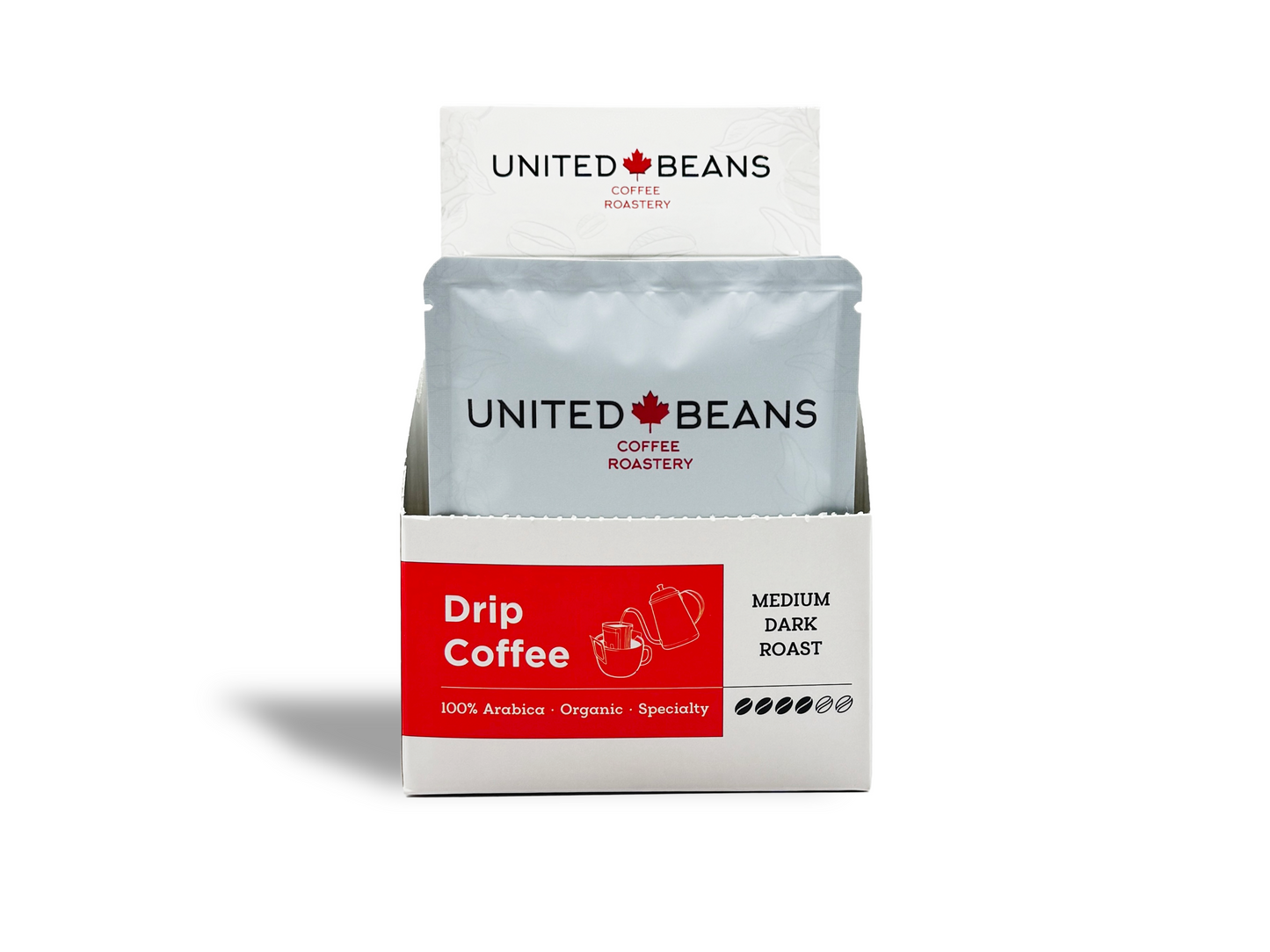 Organic medium-dark roast drip coffee, specialty coffee from United Beans Coffee Roastery coffee roasted in Toronto