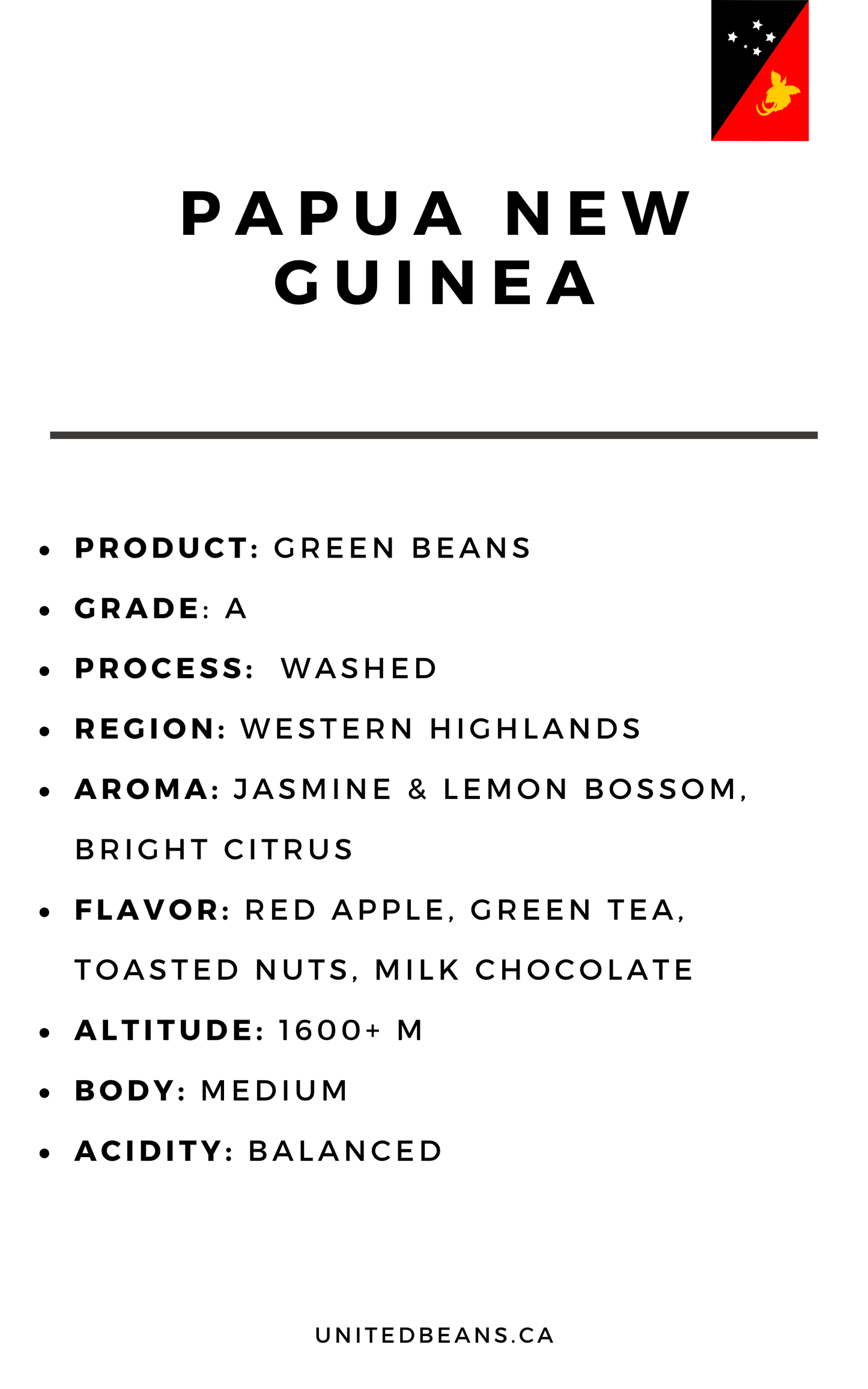 Papua New Guinea Grade A Green Coffee Beans - United Beans specialty coffee beans in Canada