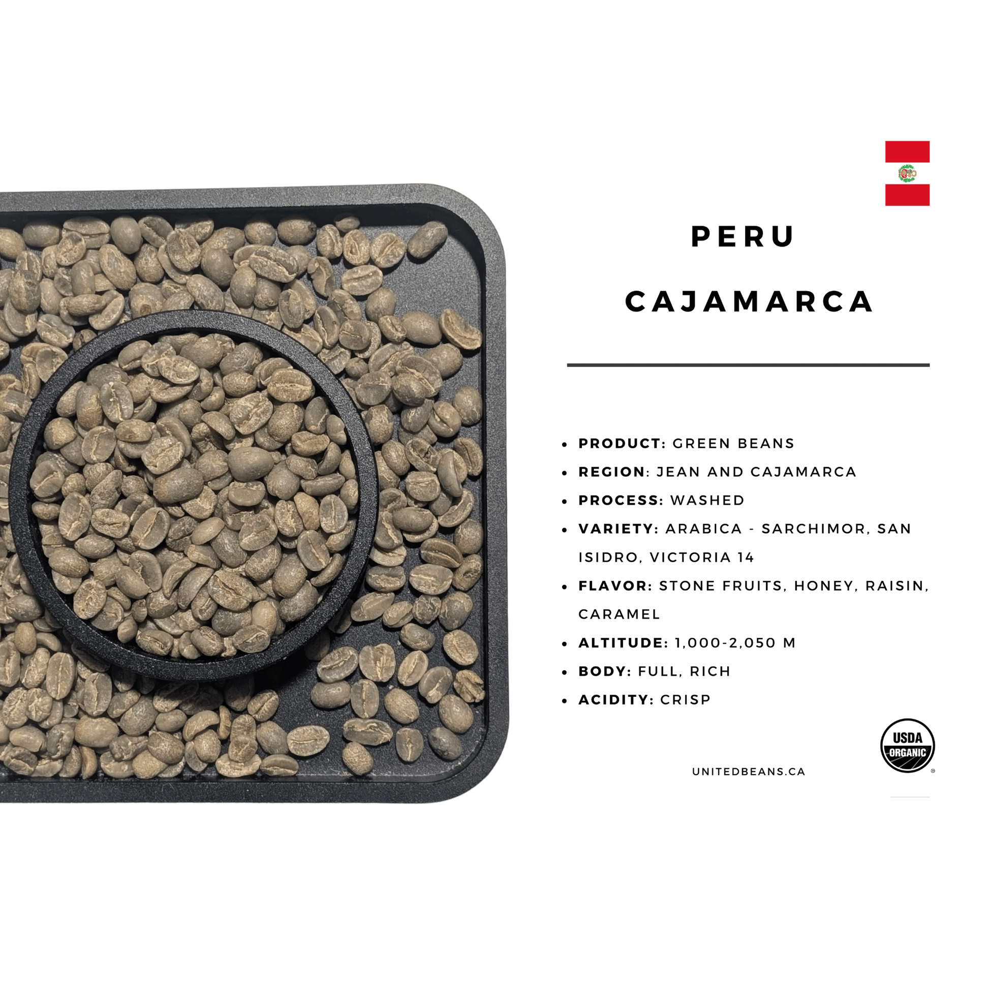 Peru Cajamarca — Green Coffee Beans — Stone Fruit, Honey and Caramel - United Beans specialty coffee beans in Canada